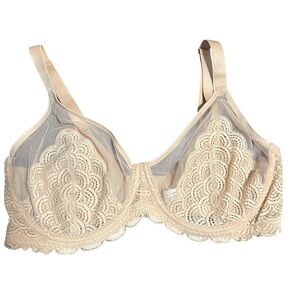 Delicate Lace Underwire Bra - Beige